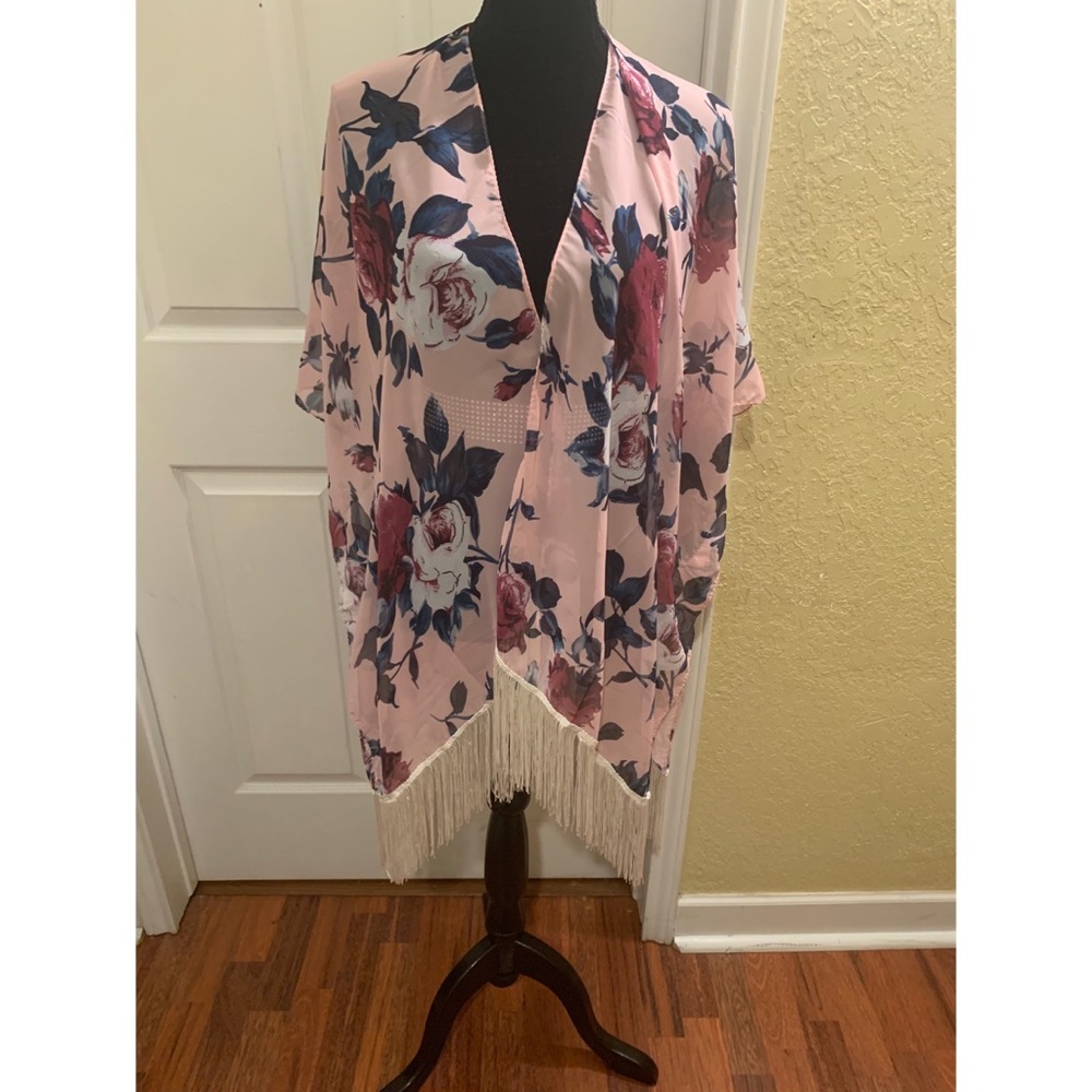 Rose Chiffon Tassel Kimono Cardigan